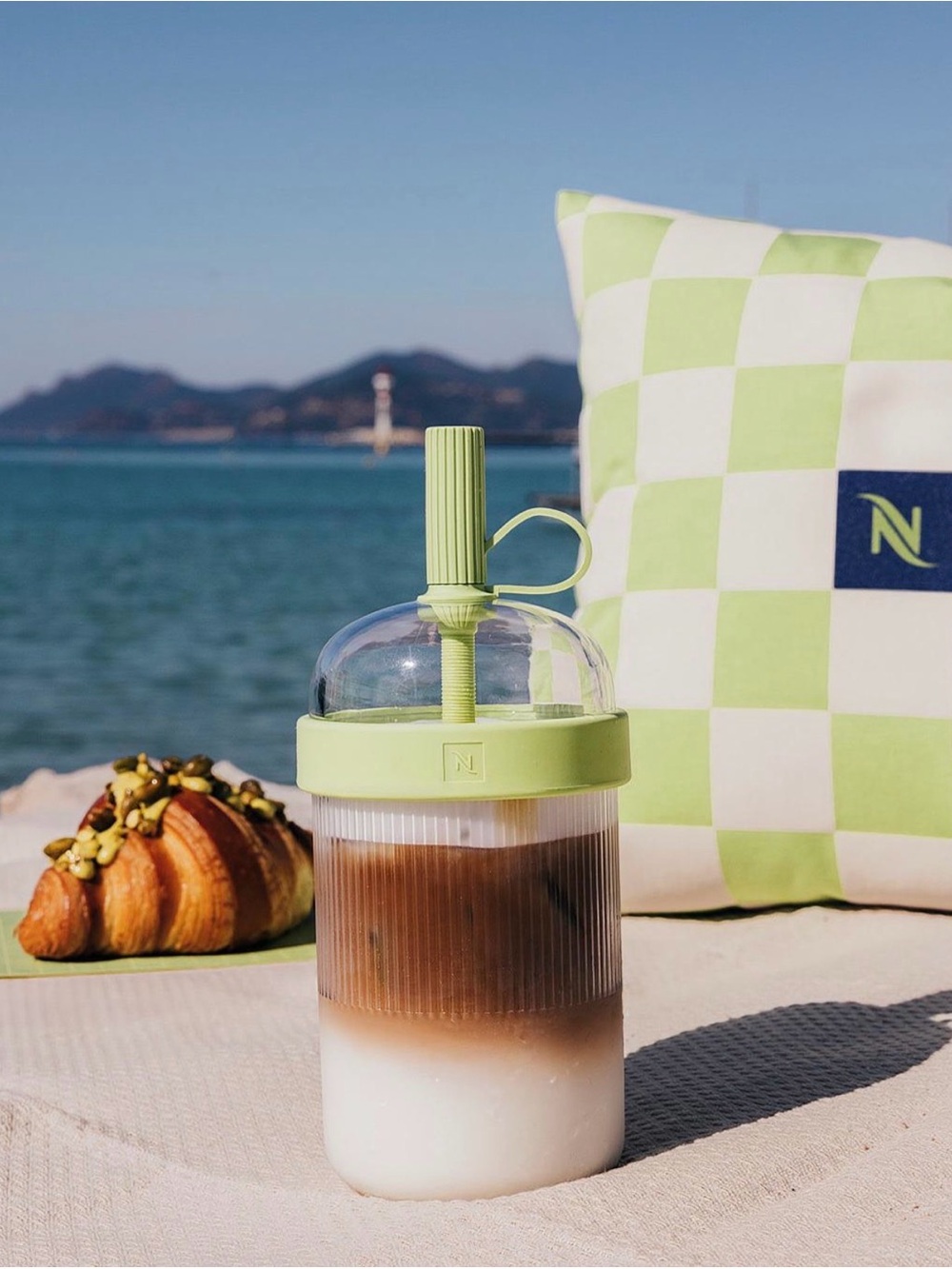 NIB Nespresso Light Green Iced Coffee Tumbler with Straw